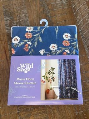 Wild Sage Maeve Floral Shower Curtain - Blue with White & Orange Flowers